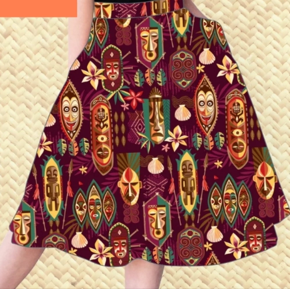 Tikiland Trading Tiki Day Tribal Print A-Line Skirt Size 3XL